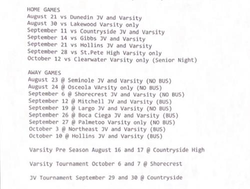 Varsity Schedule